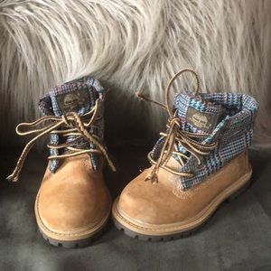 Timberland toddler 2 tone fabric and leather boots